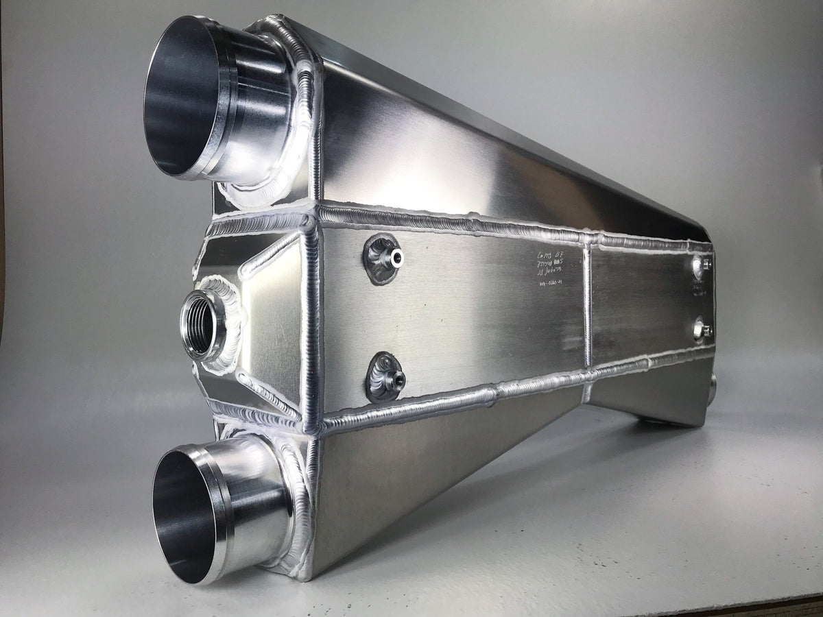 2000hp, Dual In, Single Out. Hose Barbs, 3" Inlets, 3.5" Outlet - HP Race Brands - Shearer Fabrications, Inc. - Intercooler