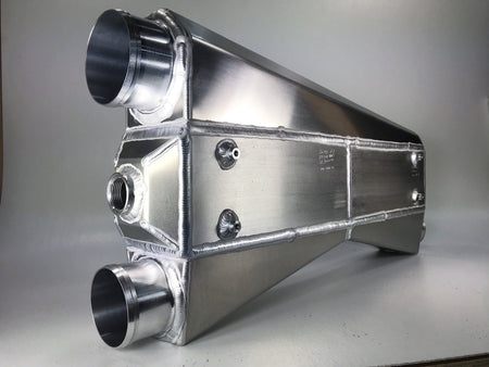 2000hp, Dual In, Single Out. Hose Barbs, 3" Inlets, 3.5" Outlet - HP Race Brands - Shearer Fabrications, Inc. - Intercooler