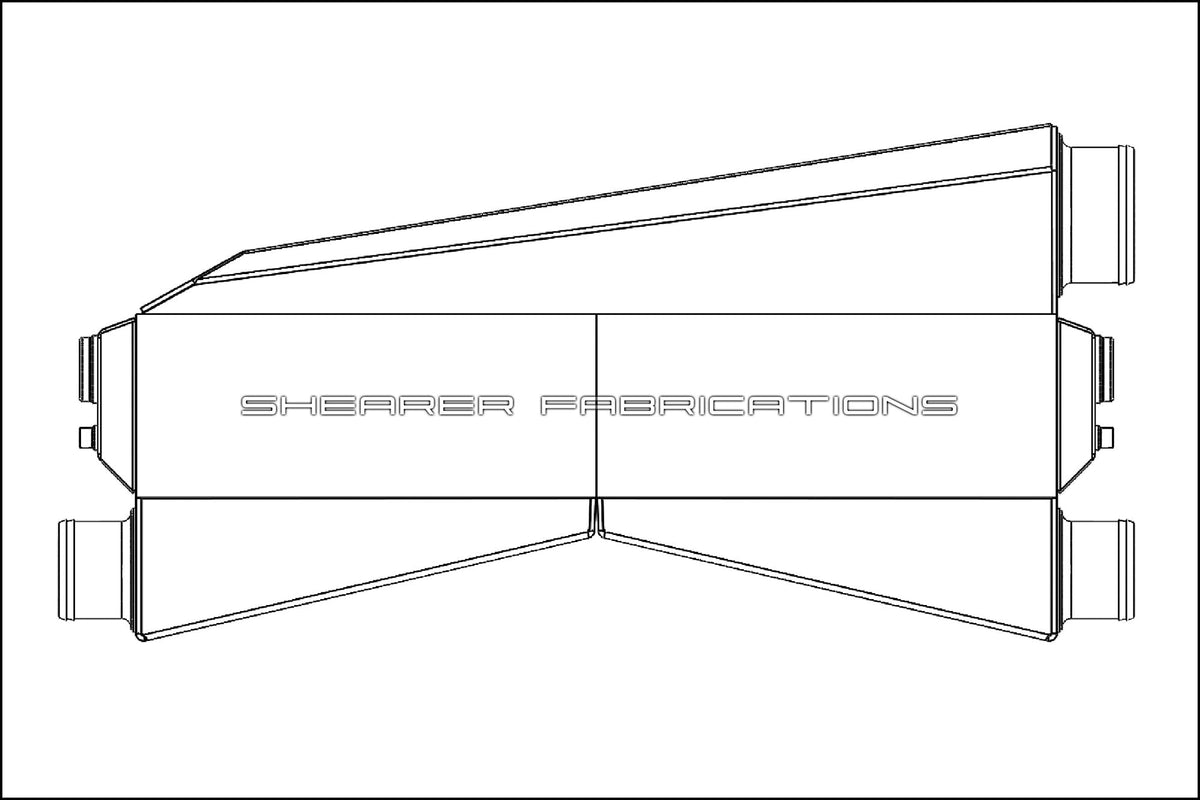 2000hp, Dual In, Single Out. Hose Barbs, 3" Inlets, 3.5" Outlet - HP Race Brands - Shearer Fabrications, Inc. - Intercooler