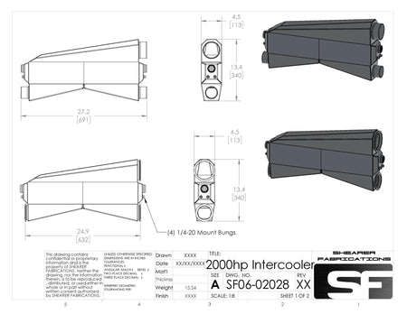 2000hp, Dual In, Single Out. Hose Barbs, 3" Inlets, 3.5" Outlet - HP Race Brands - Shearer Fabrications, Inc. - Intercooler