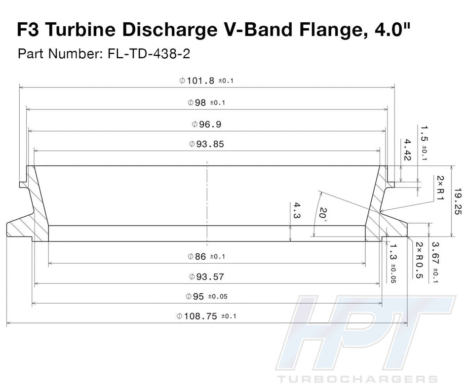 HPT F3 V - Band Discharge Flange - 4.00" - HP Race Brands - HPT Turbo - Flange