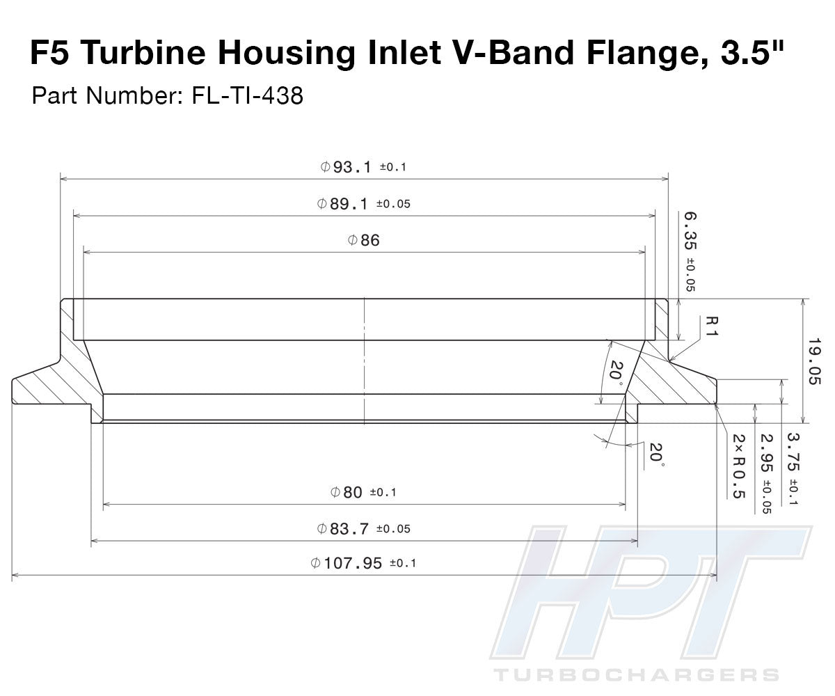 HPT F5 V - Band Inlet Flange - 3.50" - HP Race Brands - HPT Turbo - Flange