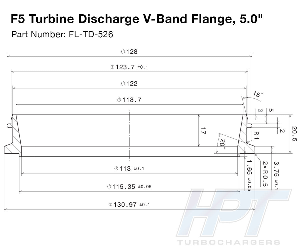 HPT F5 V - Band & T6 Discharge Flange - 5.00" - HP Race Brands - HPT Turbo - Flange