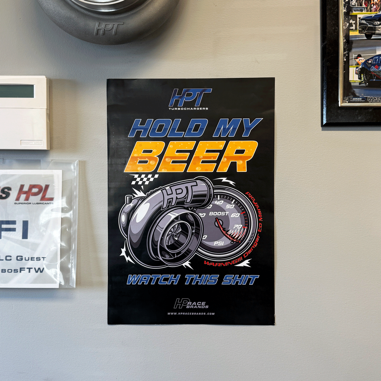 HPT Hold My Beer Poster 12" x 18" - HP Race Brands - HPT Turbo - Apparel & Merchandise