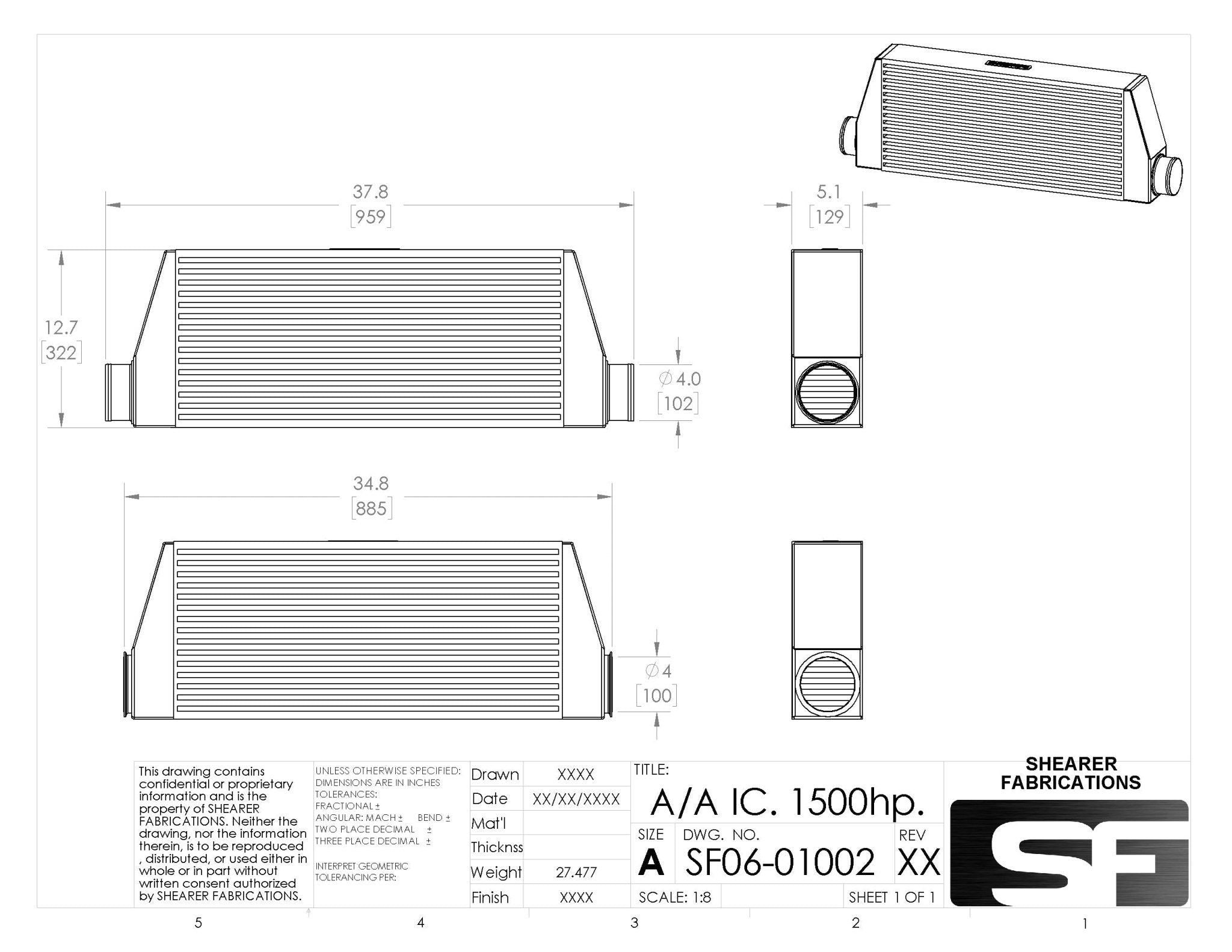 Pro/Series, 1500hp, Single In/Out - HP Race Brands - Shearer Fabrications, Inc. - Intercooler