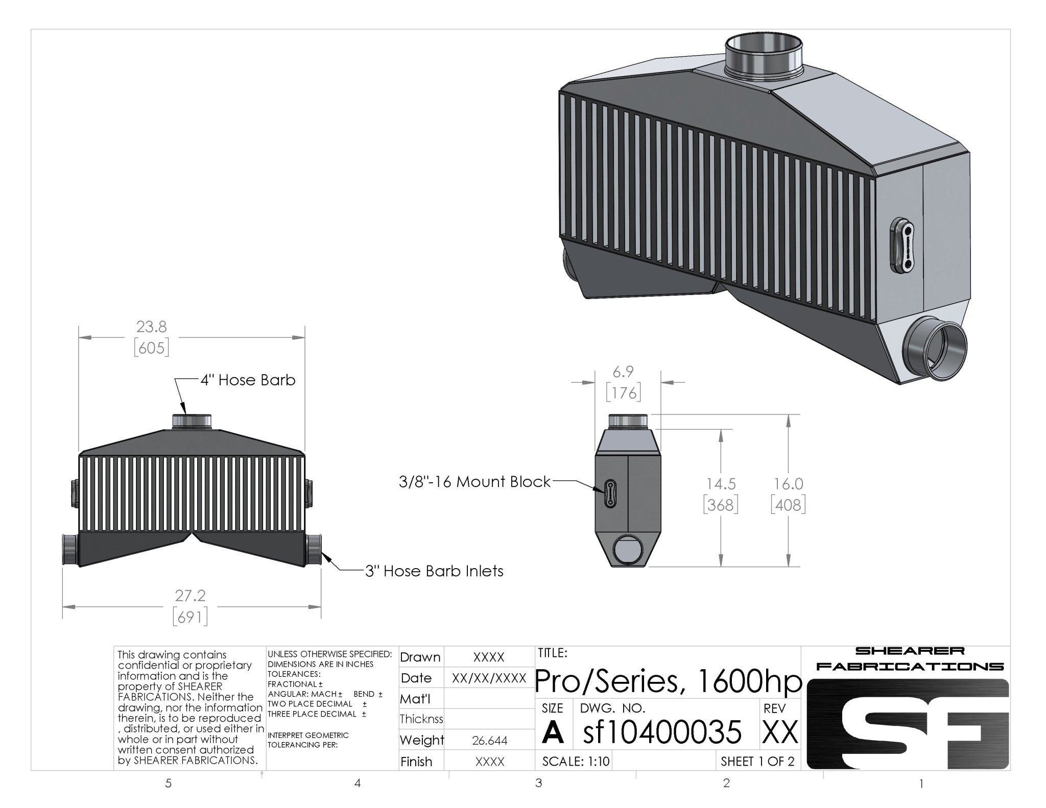 Pro/Series, TT, 1600hp - HP Race Brands - Shearer Fabrications, Inc. - Intercooler