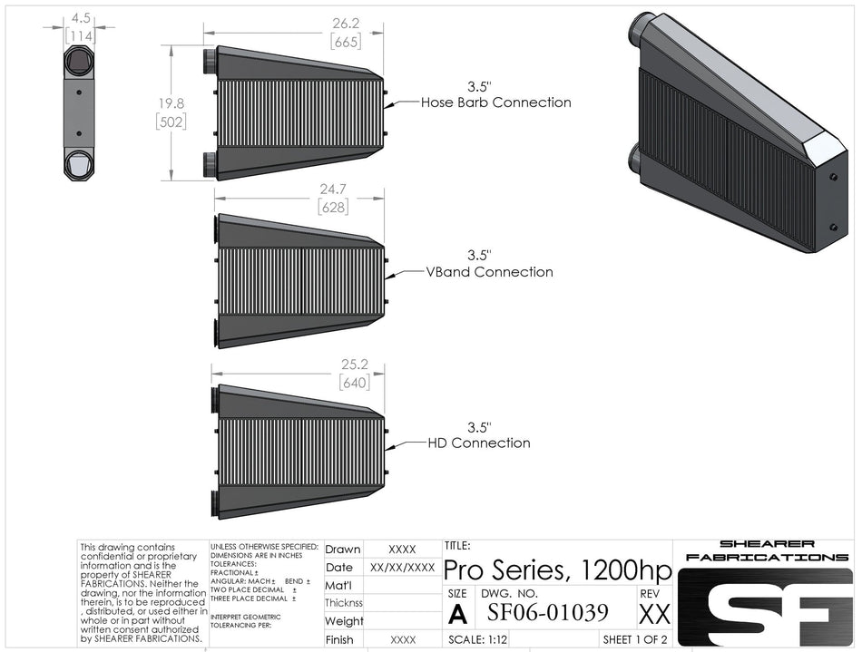 S550 Mustang Pro/Series, Single Inlet/Outlet, 1200hp - HP Race Brands - Shearer Fabrications, Inc. - Intercooler